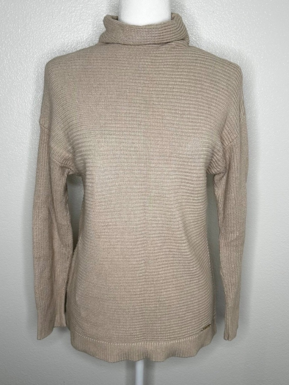 MICHAEL Michael Kors Womens Beige Textured Knit Turtleneck Sweater Size S